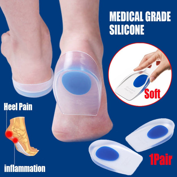 Soft silicone heel cups to alleviate ankle and heel discomfort. Soft silicone heel cups to alleviate ankle and heel discomfort.